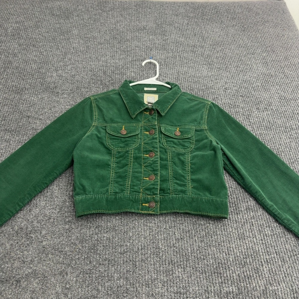 Old Navy Jacket Women S Green Corduroy Stretch Cropped Trucker Casual Boho